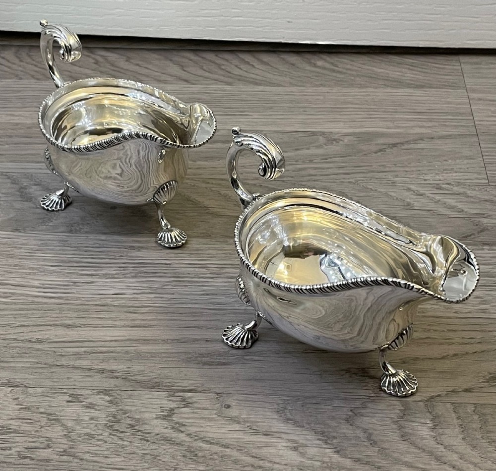 Pair of George V Solid Silver Sauce Boats by Harrods View II