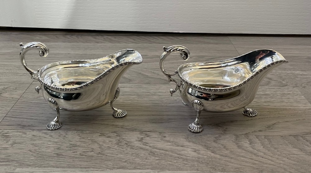 Pair of George V Solid Silver Sauce Boats by Harrods View III
