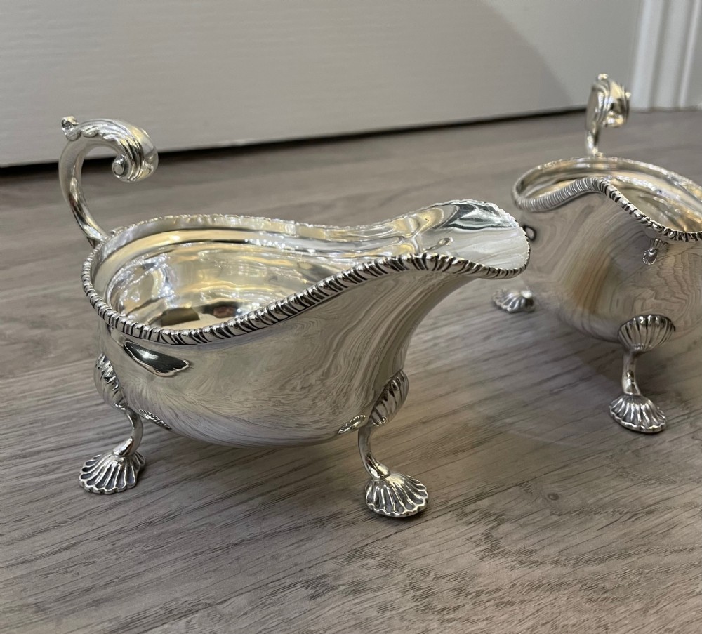 Pair of George V Solid Silver Sauce Boats by Harrods View V
