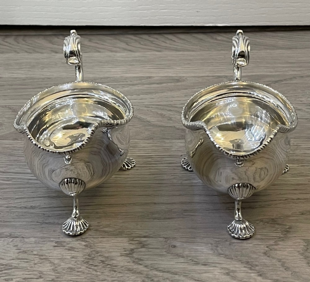 Pair of George V Solid Silver Sauce Boats by Harrods View VII
