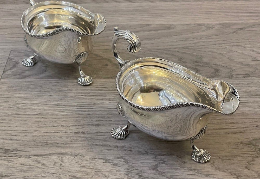Pair of George V Solid Silver Sauce Boats by Harrods View X