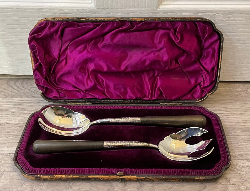 Victorian Solid Silver Salad Servers by William Hutton & Sons