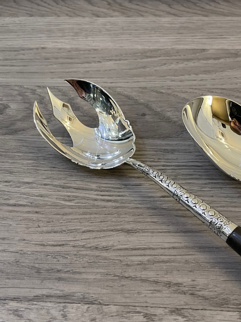Victorian Solid Silver Salad Servers by William Hutton & Sons View X