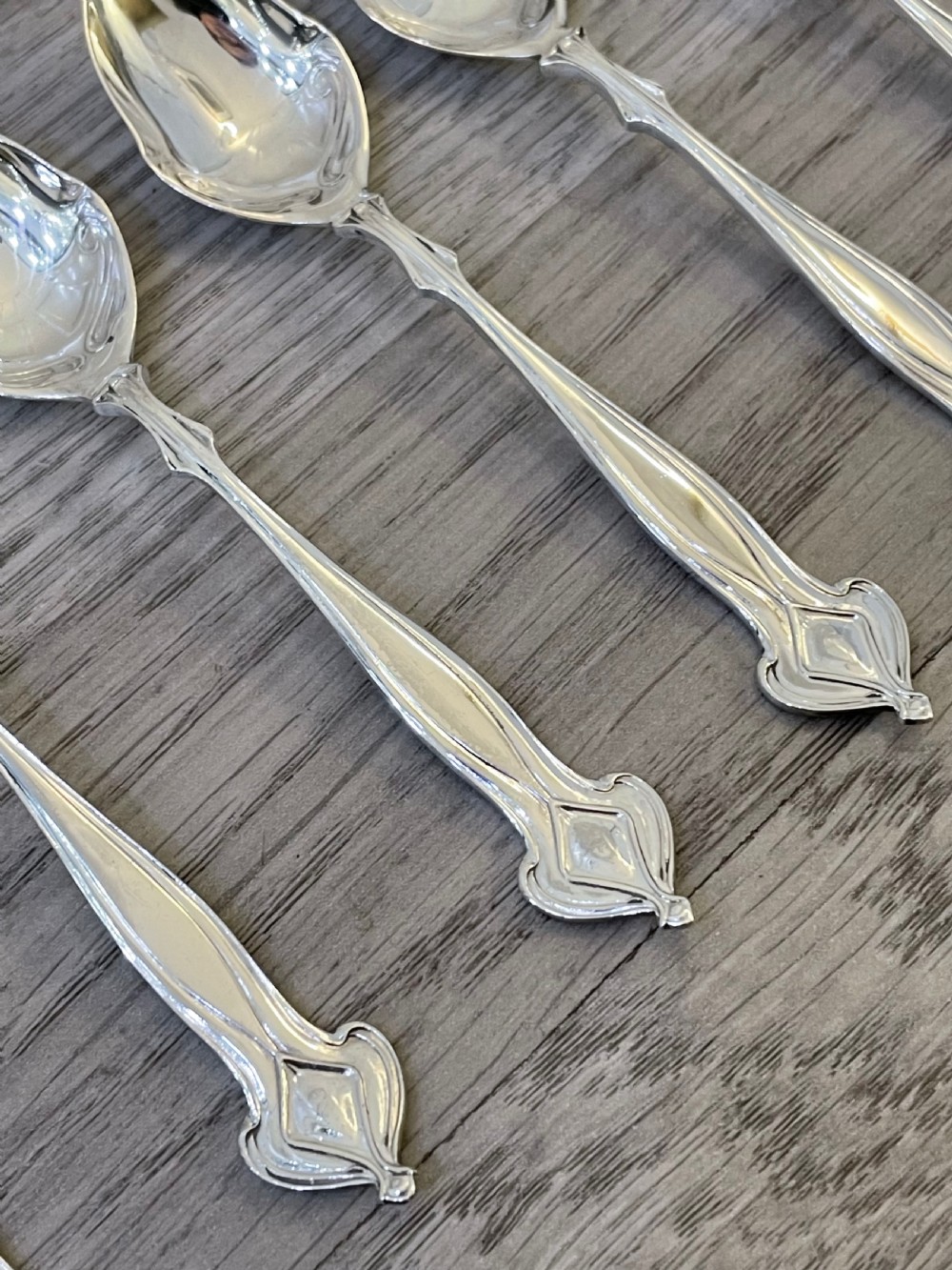 Cased Set of Art Nouveau Solid Silver Spoons & Tongs View IV
