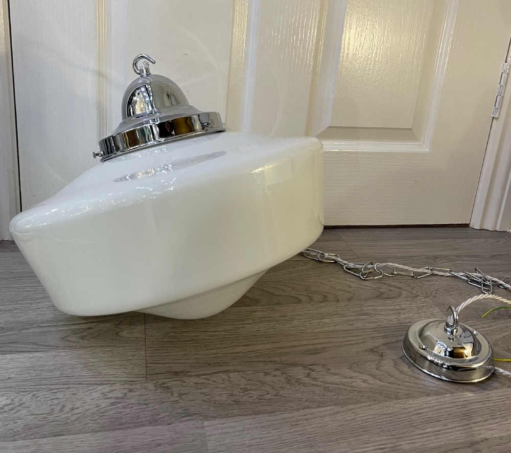 Very Large Art Deco Opaline Pendant Light View VIII