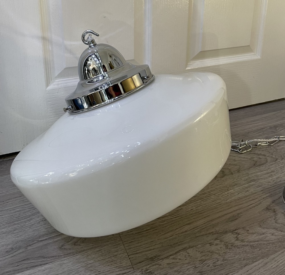 Very Large Art Deco Opaline Pendant Light View IX