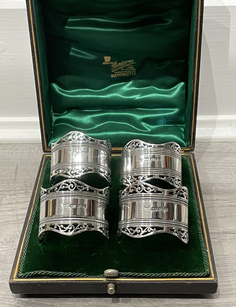 Good Set of Four Victorian Solid Silver Napkin Rings, 1901