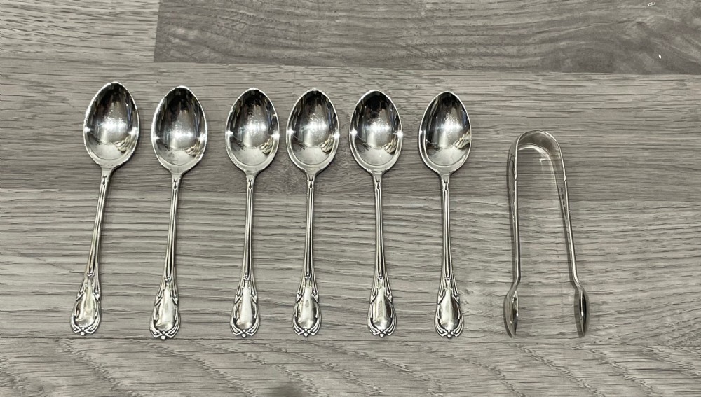Set of Six George V Solid Silver Teaspoons and Sugar Tongs View IV
