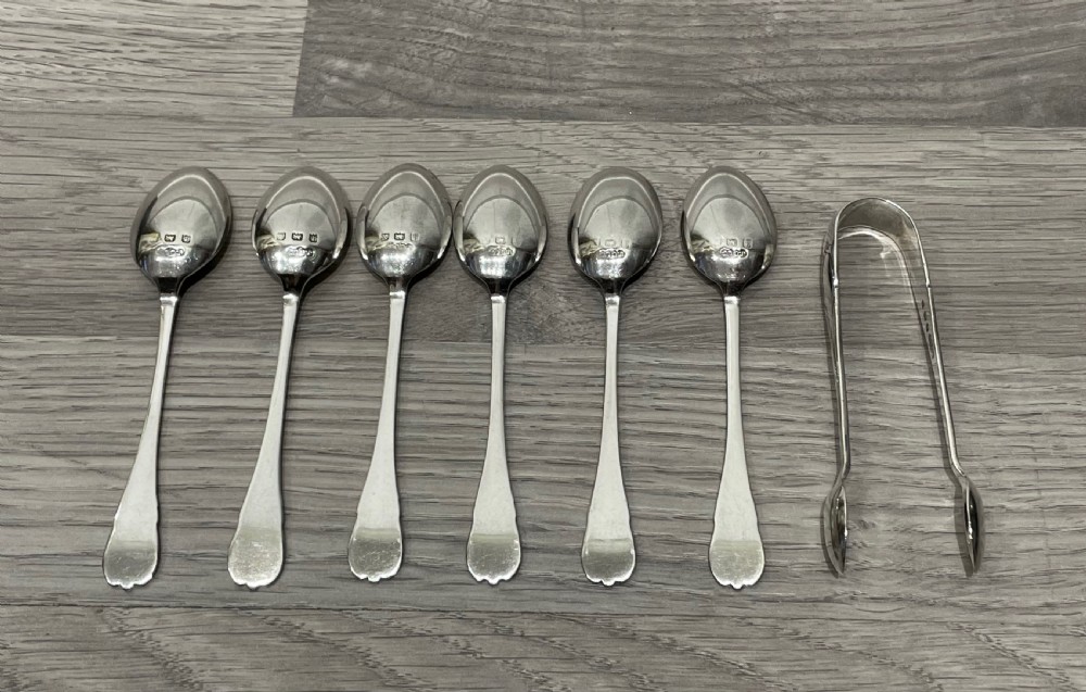 Set of Six George V Solid Silver Teaspoons and Sugar Tongs View VI