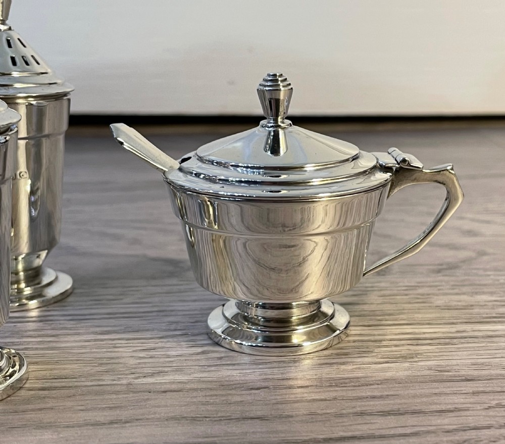 Art Deco Solid Silver Cruet Set, Adie Brothers View VII