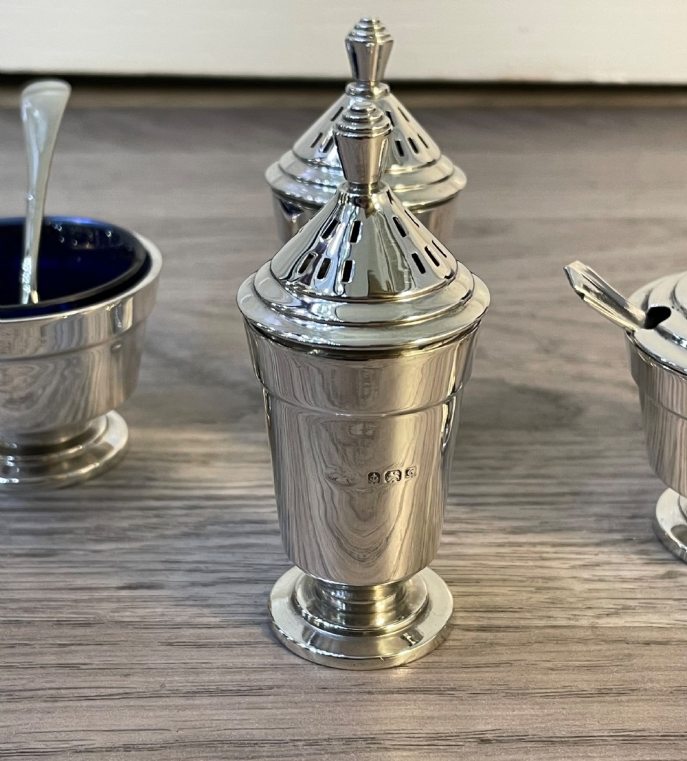 Art Deco Solid Silver Cruet Set, Adie Brothers View VIII