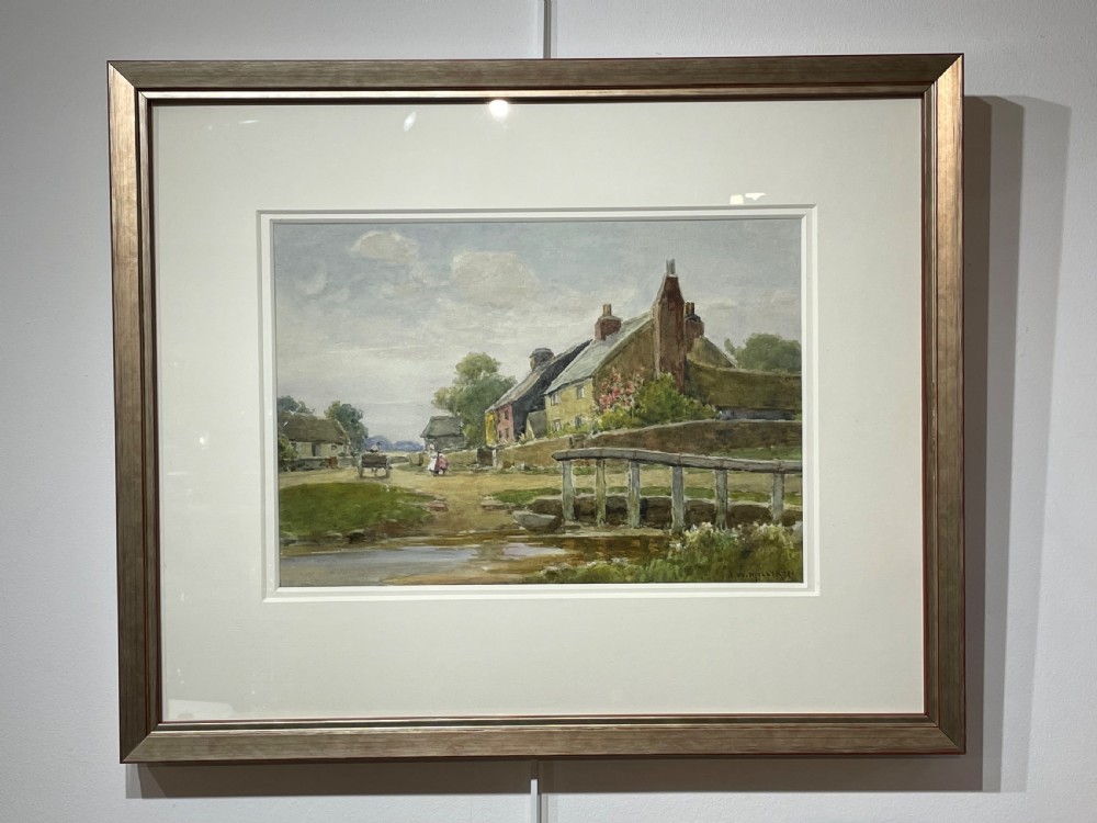 J W Milliken, Watercolour, Rural Village Scene