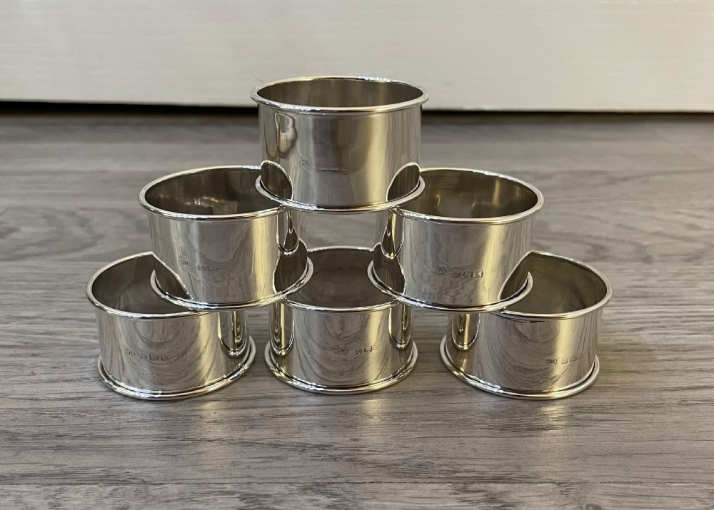 Set of Six Solid Silver Napkin Rings, 1922