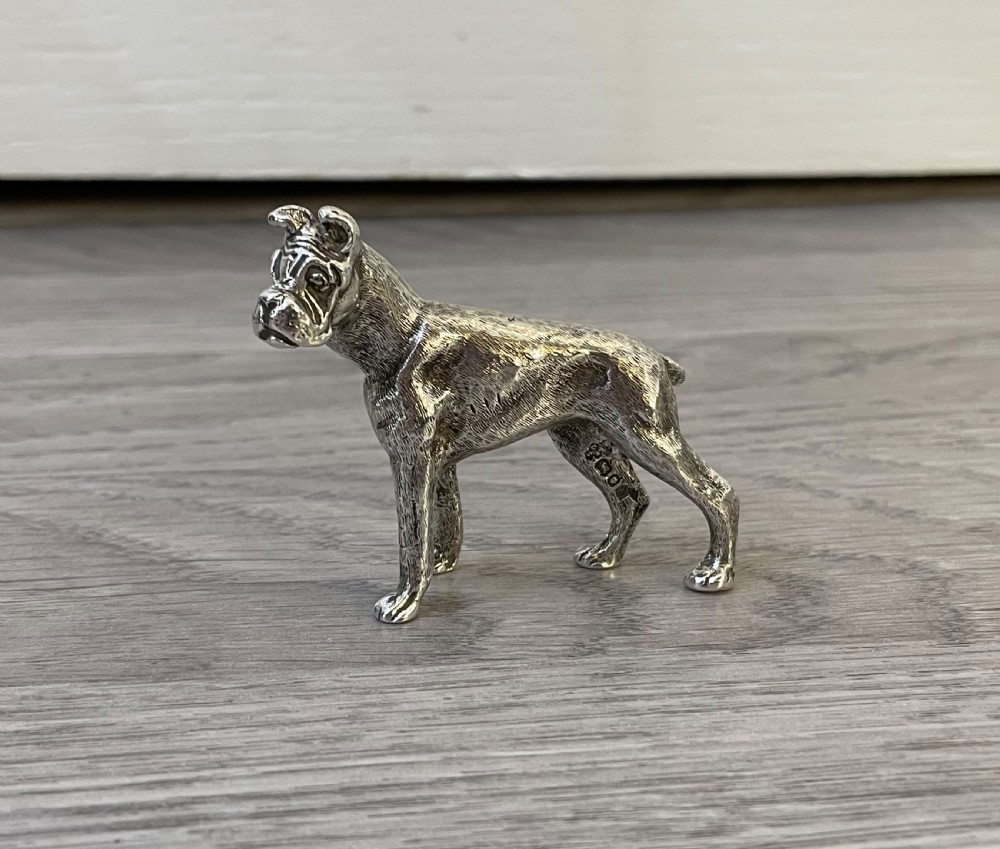 Cast Silver Model of a Boxer Dog
