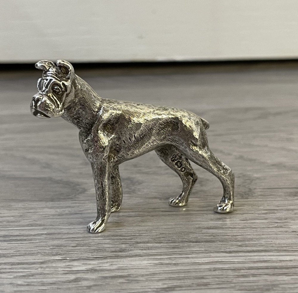 Cast Silver Model of a Boxer Dog View II