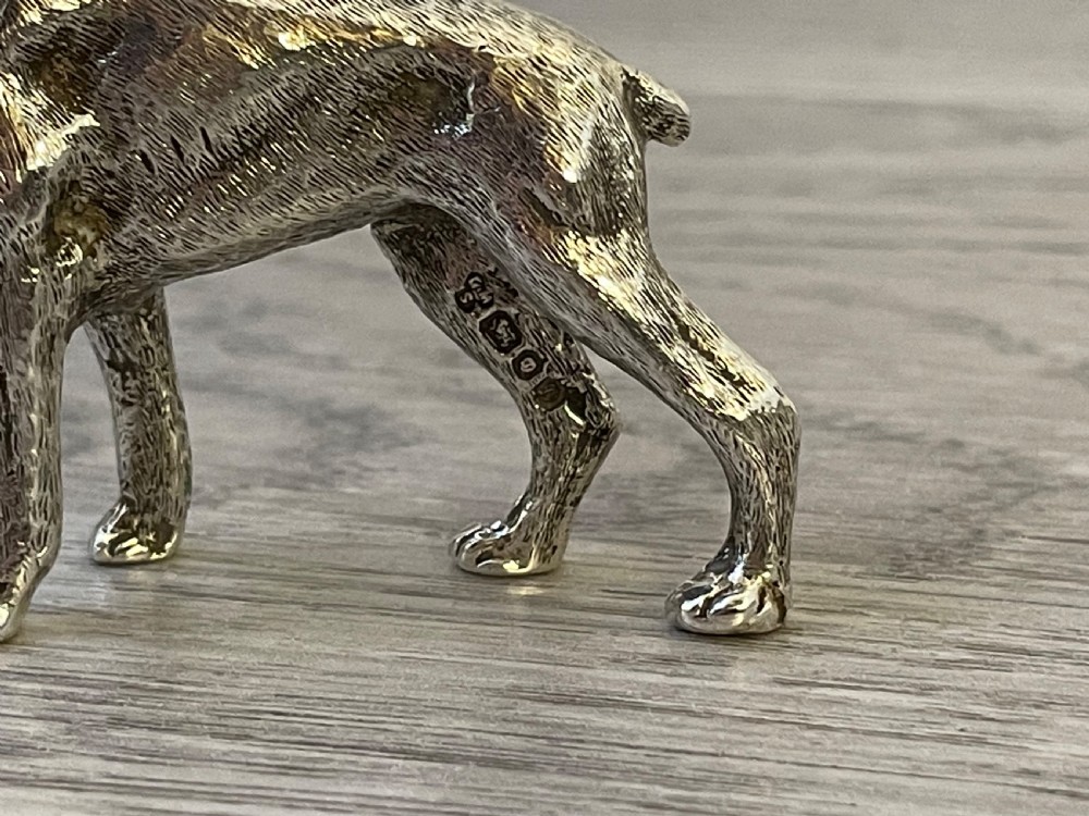Cast Silver Model of a Boxer Dog View V