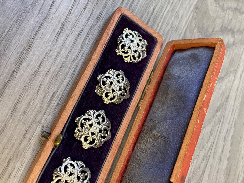 Cased Set of Six Victorian Silver Buttons View II