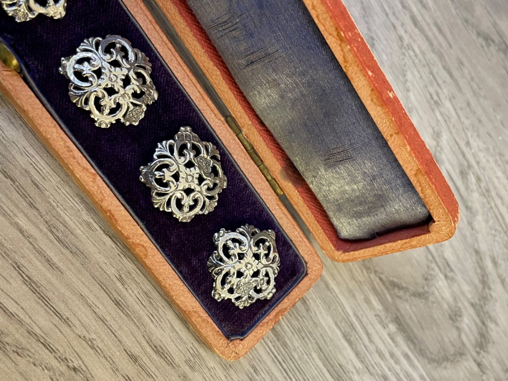 Cased Set of Six Victorian Silver Buttons View III