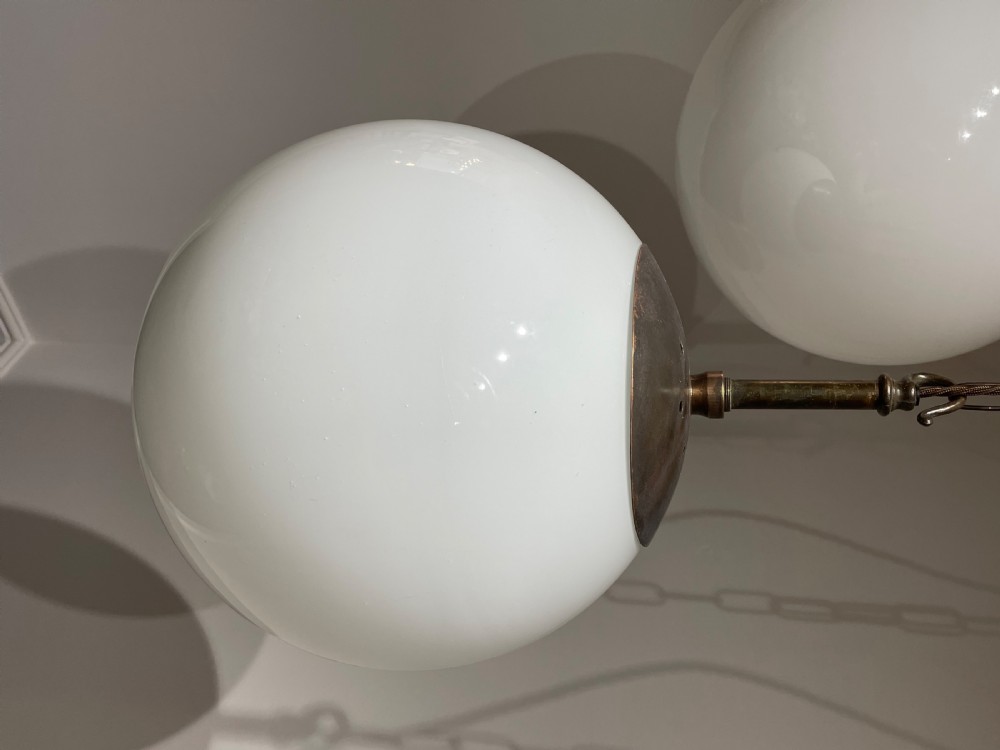Pair of Large 1930s Opaline Globe Light Pendants View IV