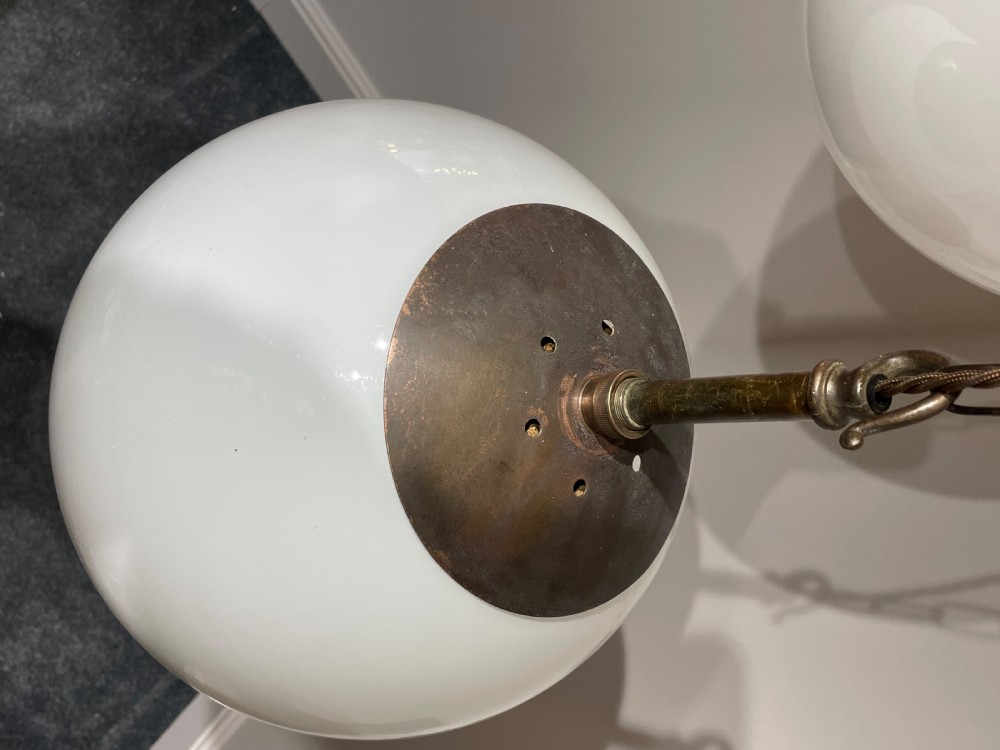 Pair of Large 1930s Opaline Globe Light Pendants View VII