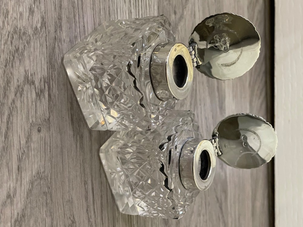 Pair of George V Silver and Cut Glass Inkwells View III