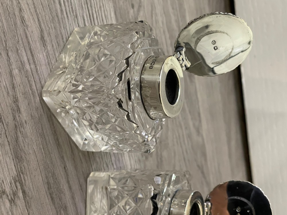 Pair of George V Silver and Cut Glass Inkwells View IV