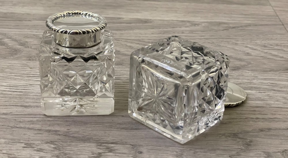 Pair of George V Silver and Cut Glass Inkwells View V
