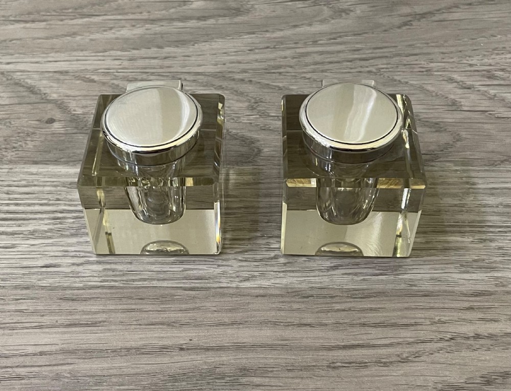 Pair of Edwardian Silver and Glass Inkwells, 1905 View II