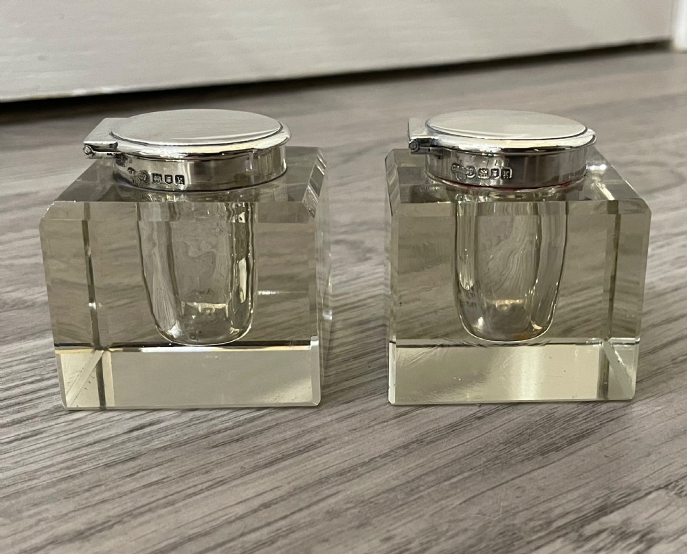 Pair of Edwardian Silver and Glass Inkwells, 1905 View III