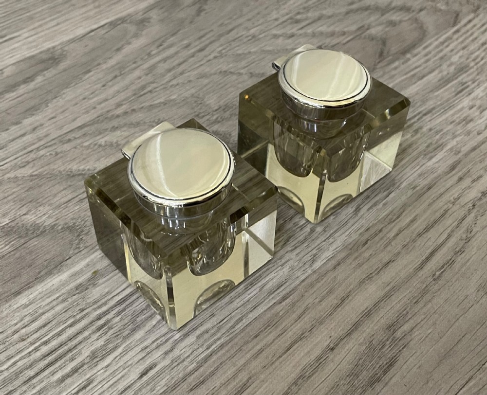 Pair of Edwardian Silver and Glass Inkwells, 1905 View IV