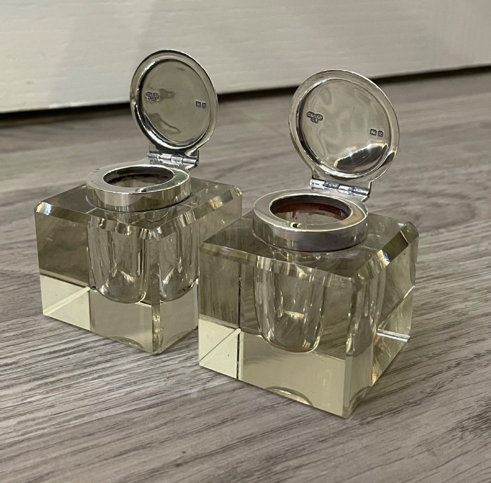 Pair of Edwardian Silver and Glass Inkwells, 1905 View VI