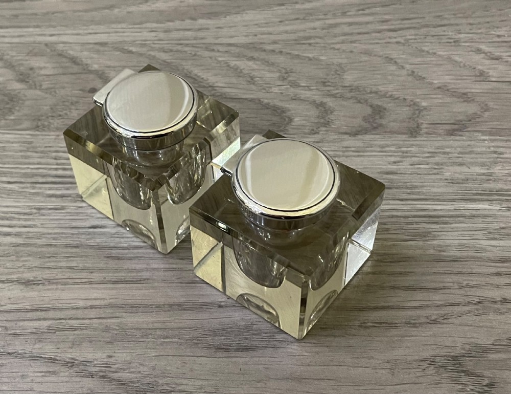 Pair of Edwardian Silver and Glass Inkwells, 1905 View VIII
