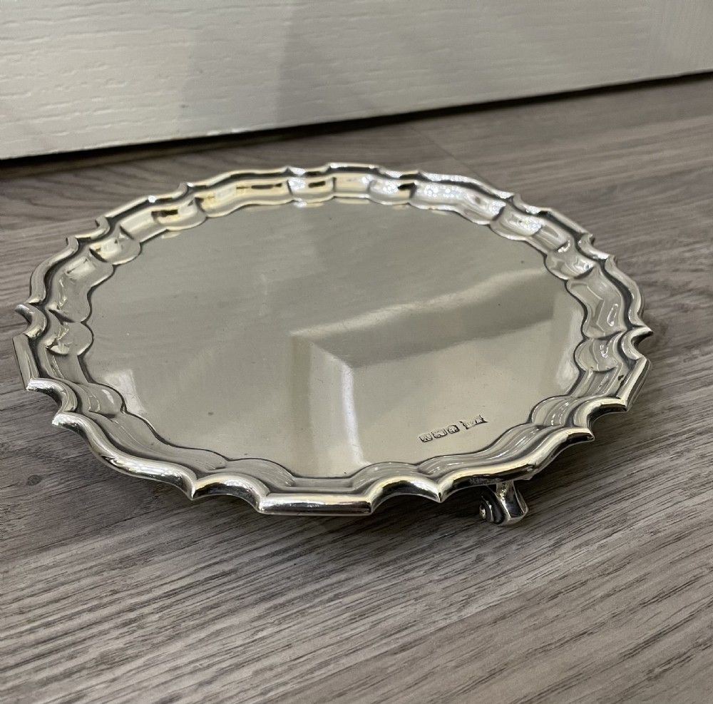 Quality Solid Silver Card Tray Salver by Walker & Hall  View II