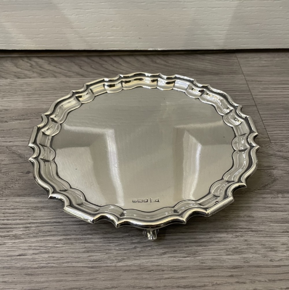 Quality Solid Silver Card Tray Salver by Walker & Hall  View III