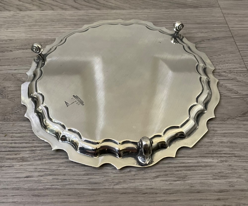 Quality Solid Silver Card Tray Salver by Walker & Hall  View IV
