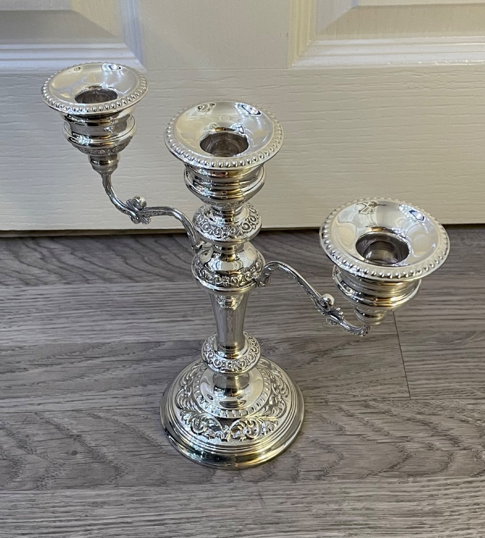 Solid Silver Three Branch Candelabra 