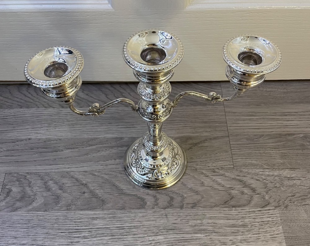 Solid Silver Three Branch Candelabra  View II