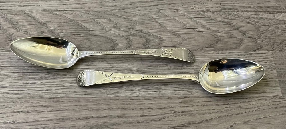 Superb pair of George III solid silver serving spoons, 1795 View IV