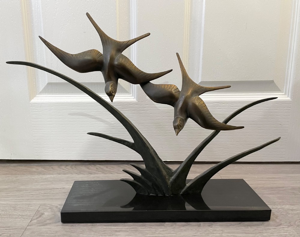 Art Deco Bronze of Swallows in Flight