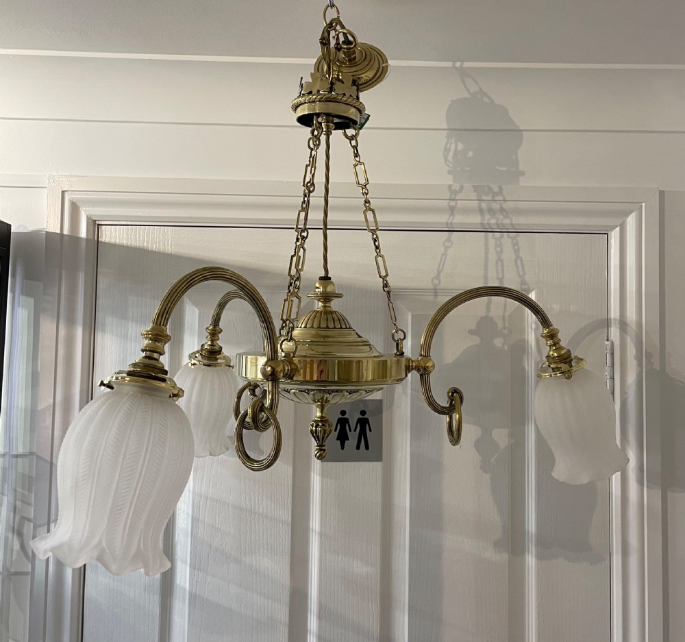 Early 20th Century Three Branch Brass Chandelier View II