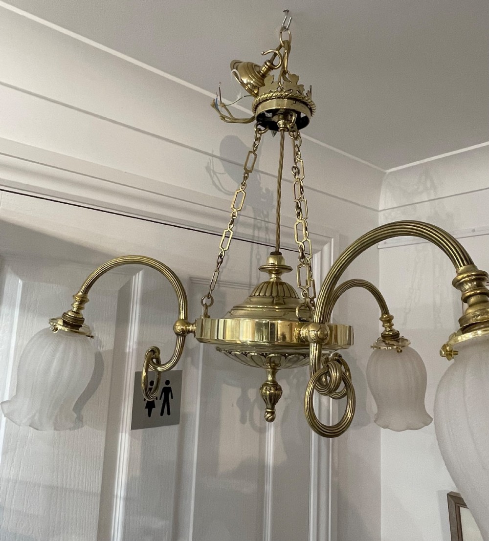 Early 20th Century Three Branch Brass Chandelier View V