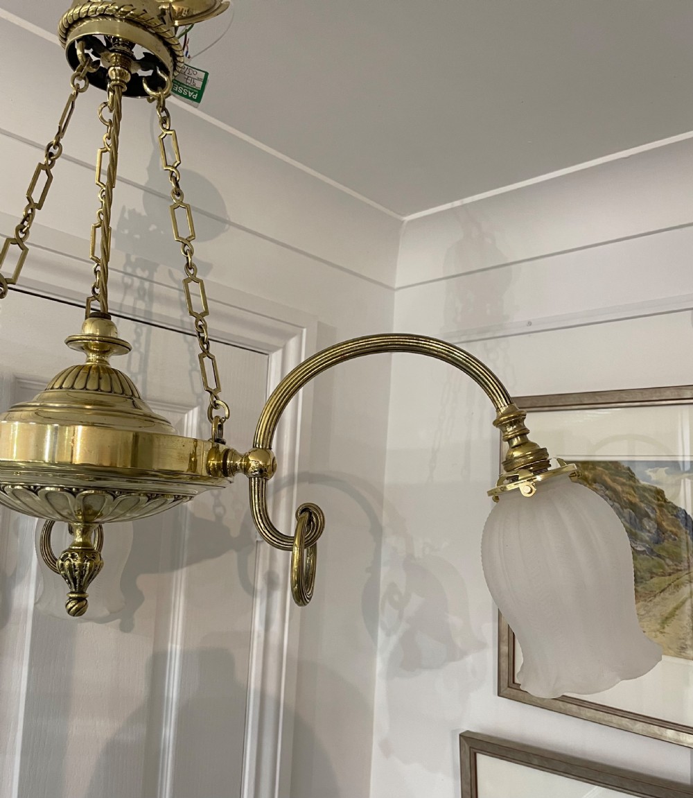 Early 20th Century Three Branch Brass Chandelier View VII