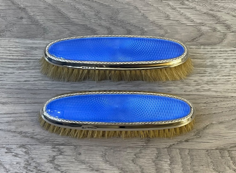 Pair of George V Silver and Blue Enamel Brushes by Horton & Allday View II