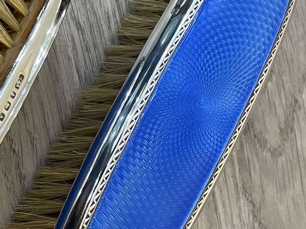 Pair of George V Silver and Blue Enamel Brushes by Horton & Allday View III