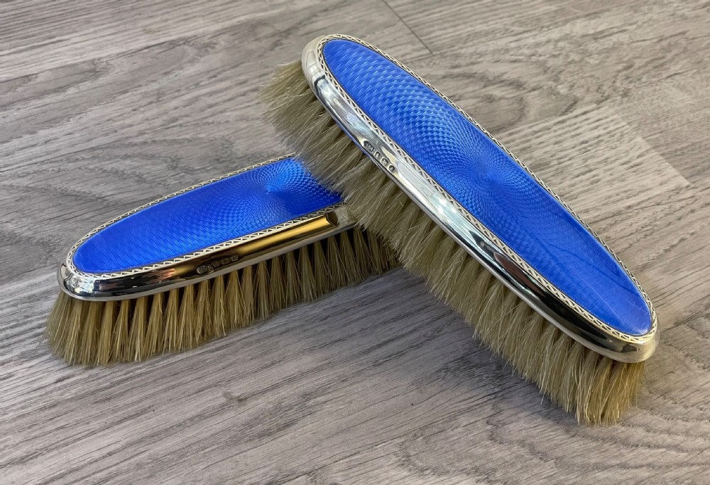 Pair of George V Silver and Blue Enamel Brushes by Horton & Allday View IV