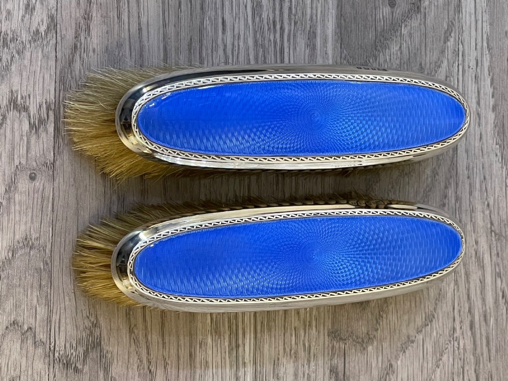 Pair of George V Silver and Blue Enamel Brushes by Horton & Allday View VI