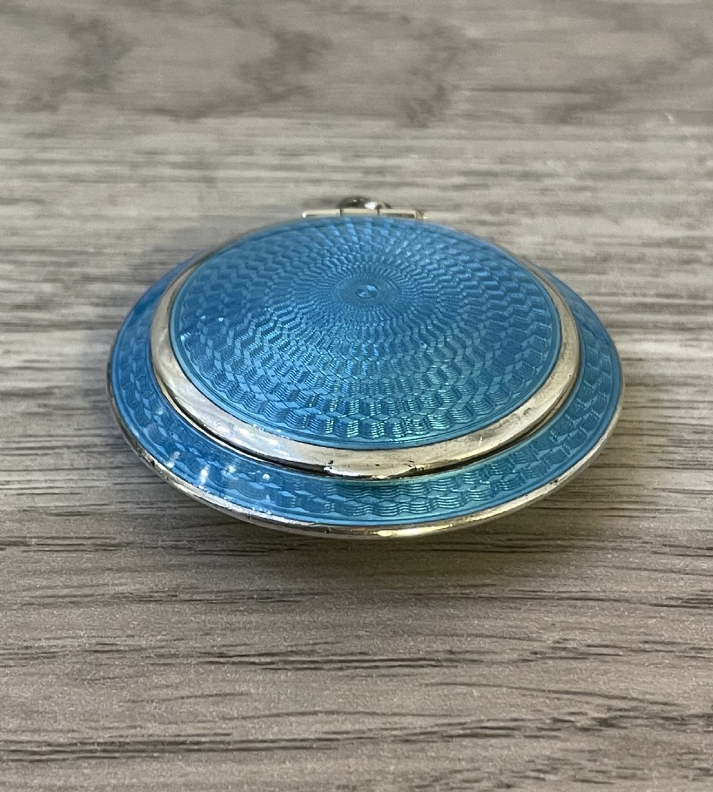Edwardian Solid Silver & Blue Guilloche Enamel Compact View III