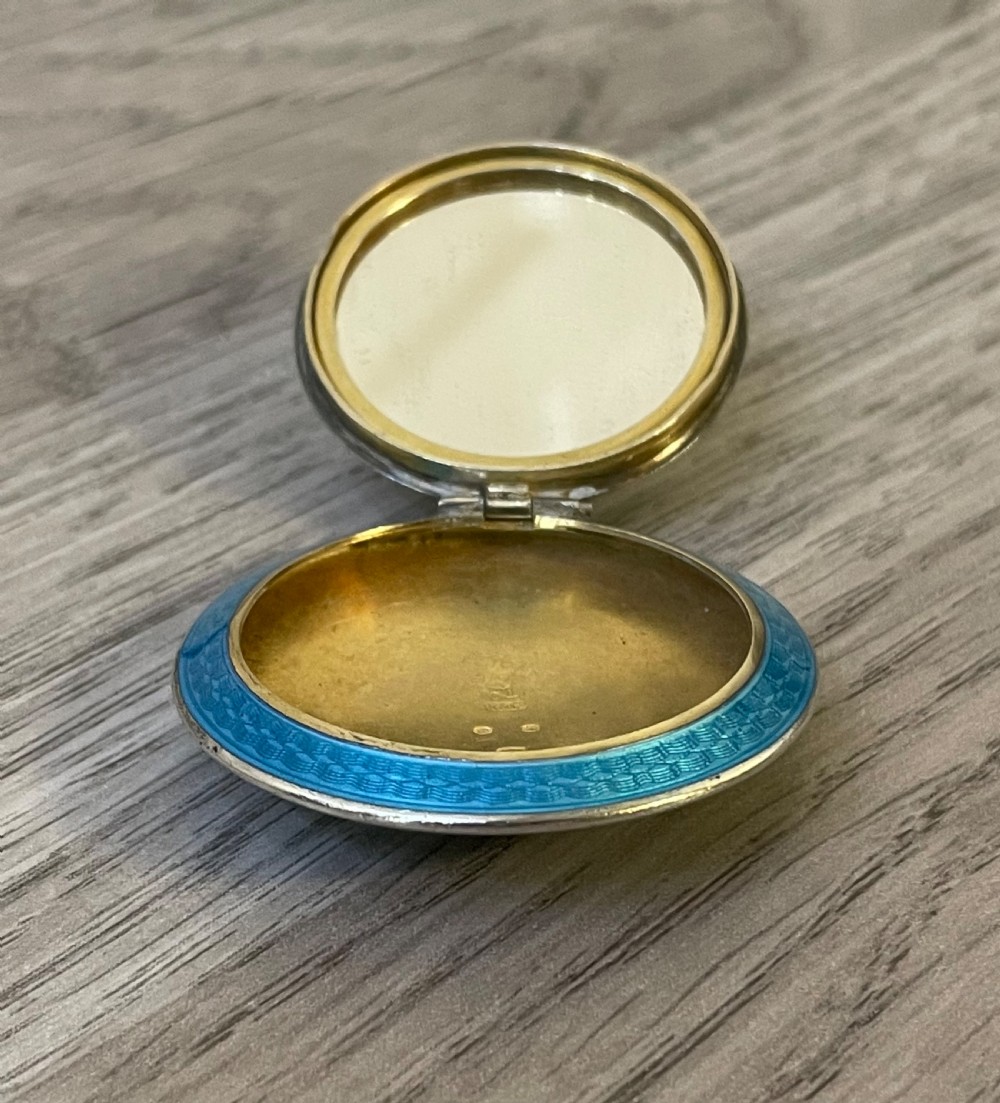 Edwardian Solid Silver & Blue Guilloche Enamel Compact View VII