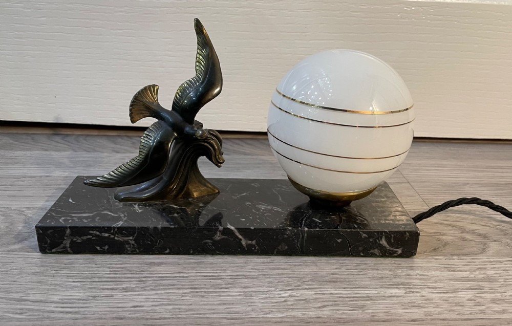 French Art Deco Marble and Spelter Mood Lamp
