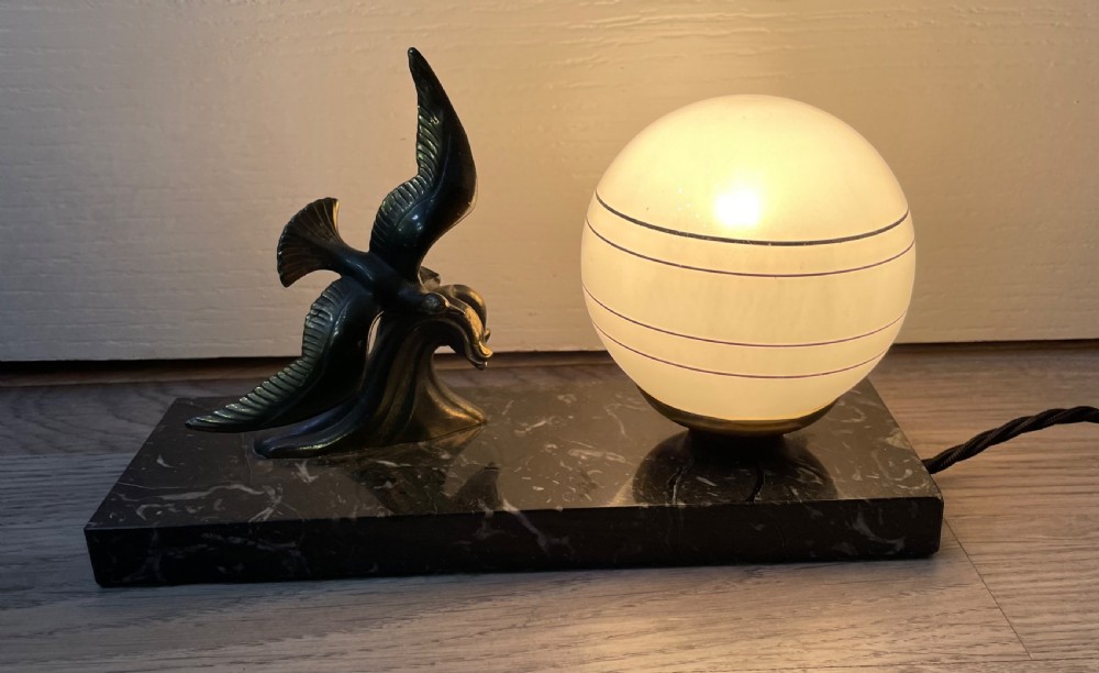 French Art Deco Marble and Spelter Mood Lamp View IV